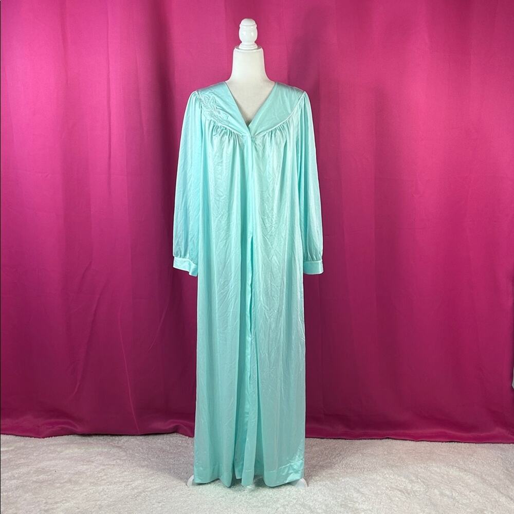 Vintage Shadow Line‎ robins egg blue maxi nightgown robe night dress, L